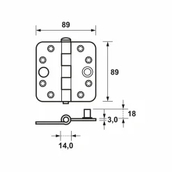 AXA 1617-09-23/VE Scharnier - topcoat - 89 x 89 x 3mm
