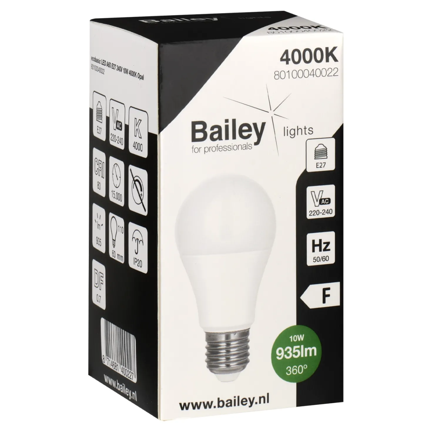 Bailey LED Ecobasic A60 E27 10W (68W) 935lm 840 Opaal