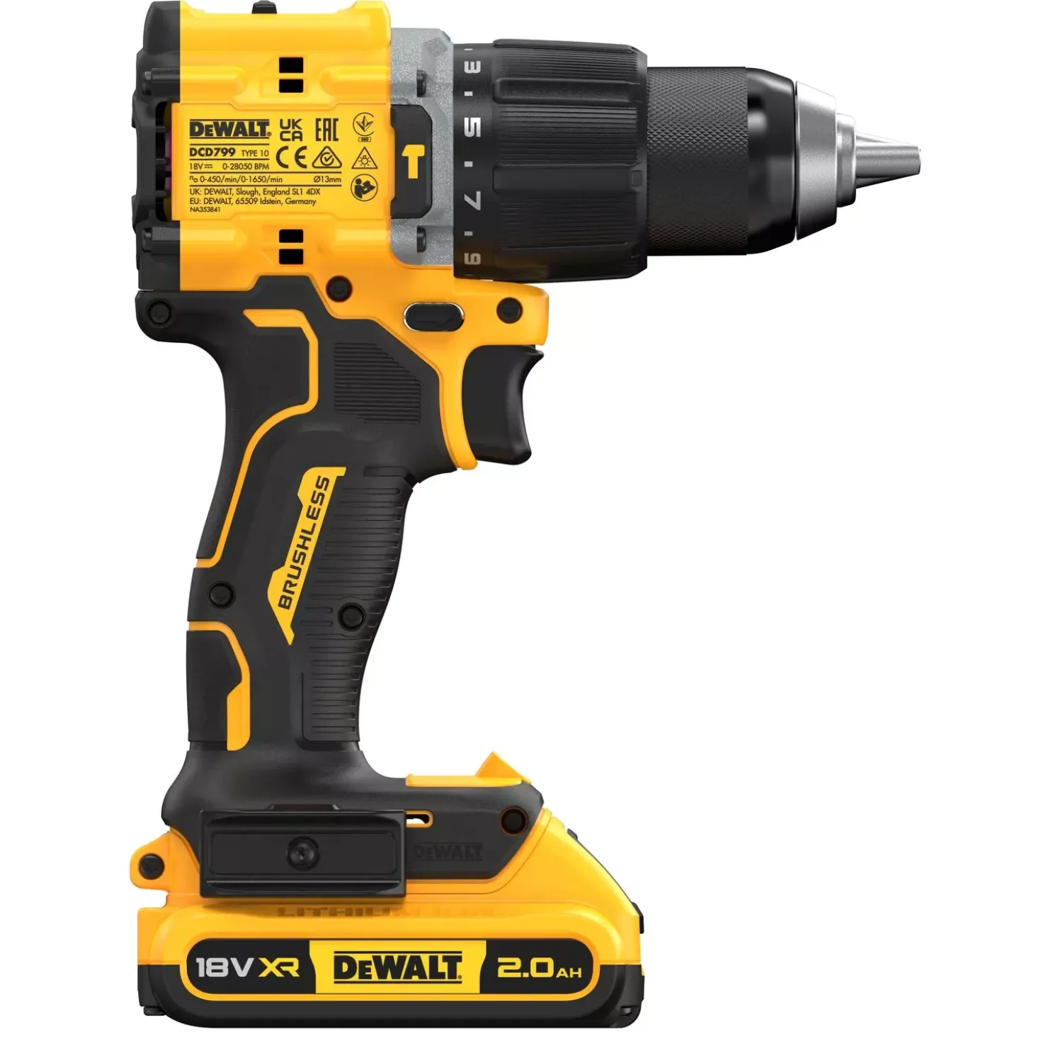 DeWALT DCD799D2T-QW 18V Li-ion accu klopboor-/schroefmachine set (2x 2.0Ah accu) in TSTAK