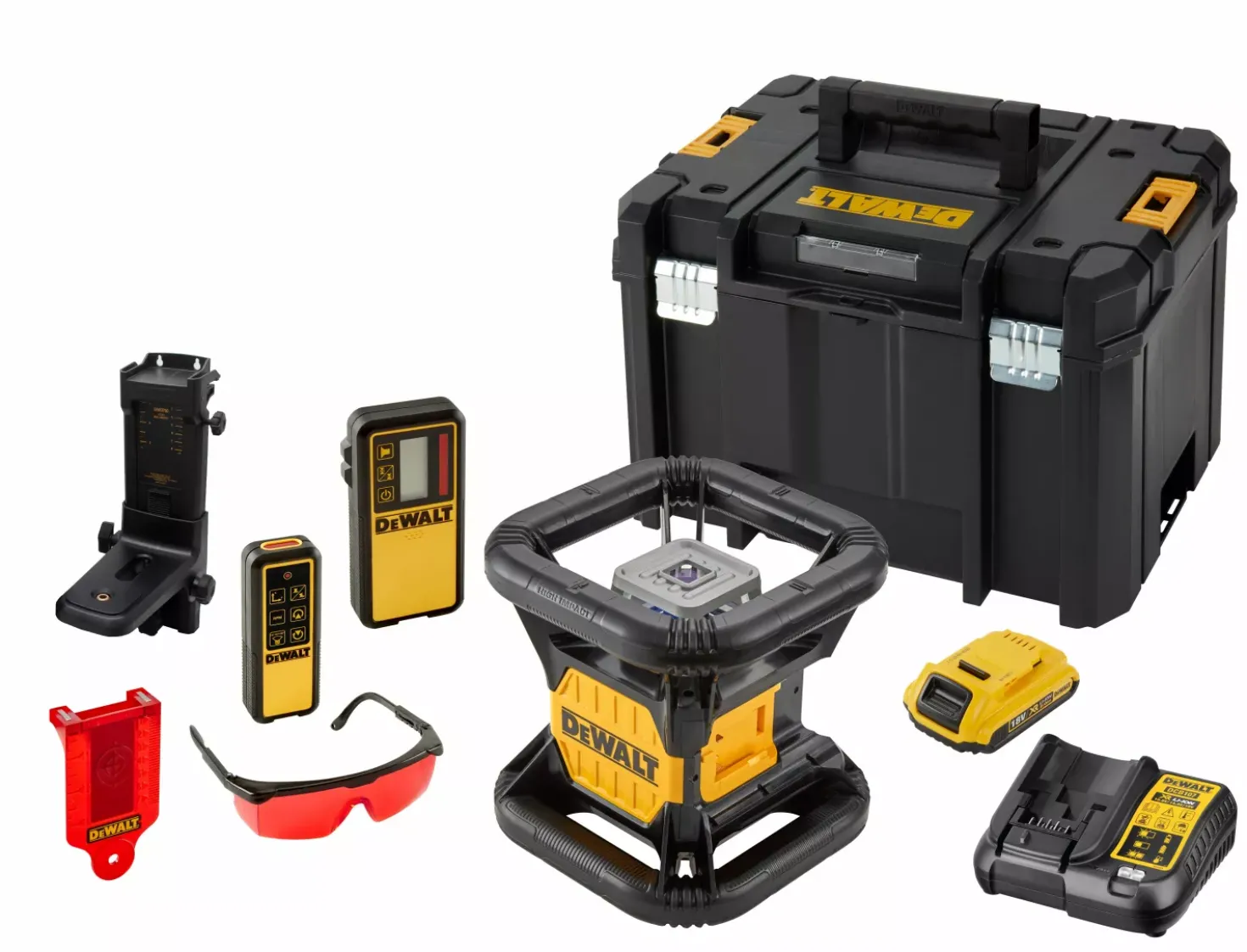 DeWALT DCE079D1R-QW 18V Rotatie laser set incl. ontvanger in koffer - Rood - 76m - IP67