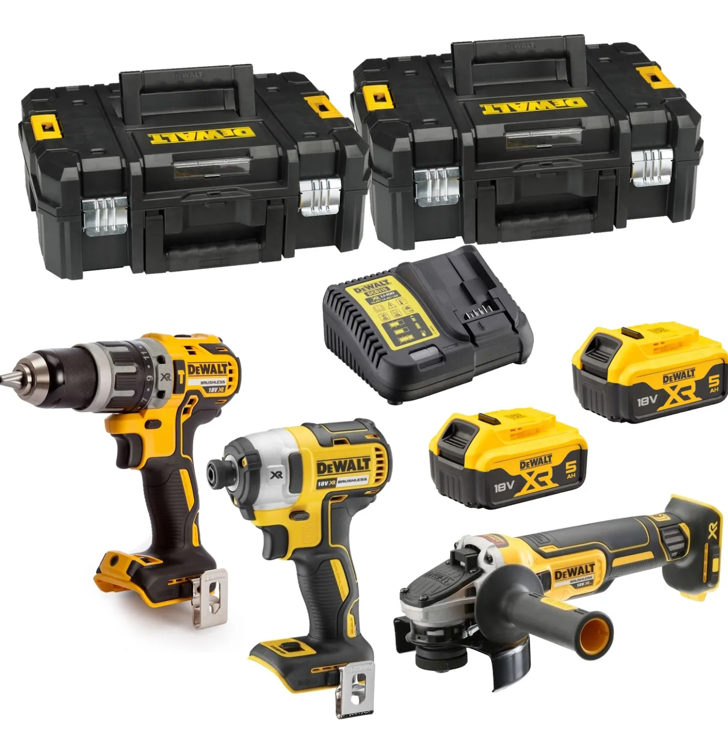 DeWALT DCK384P2T-QW 18V Li-ion XR accu 3-delige combiset (2x 5.0Ah) in TSTAK - koolborstelloos