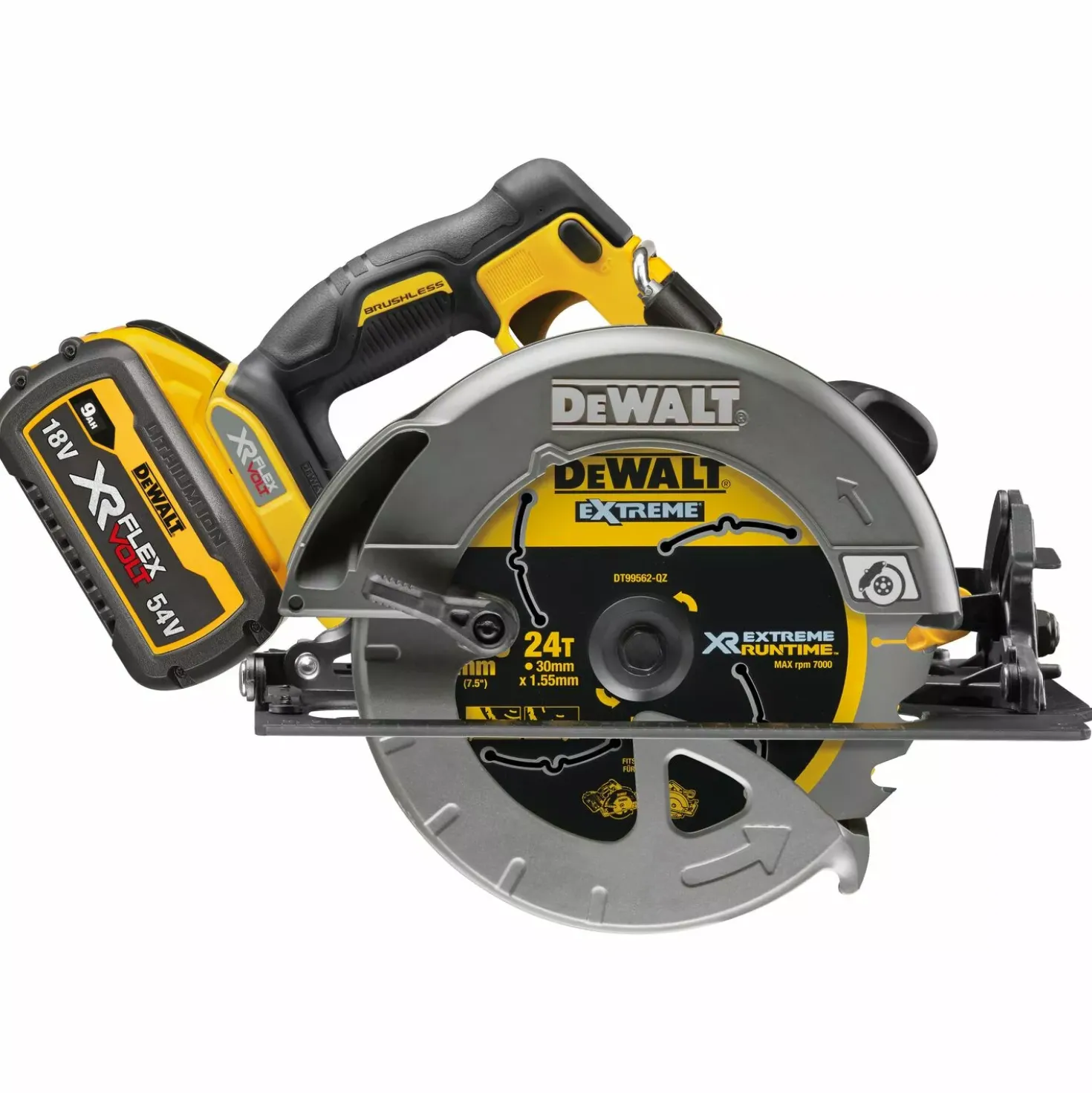 DeWALT DCS578X2-QW 54V Li-ion XR FlexVolt accu cirkelzaag set (2x 9.0Ah) in TSTAK - 190mm