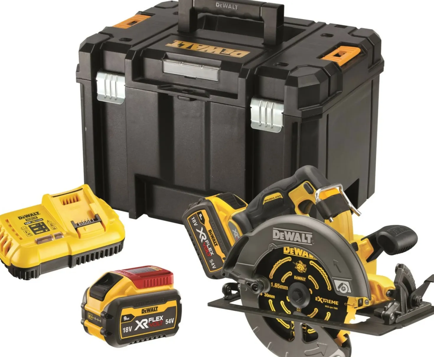 DeWALT DCS578X2-QW 54V Li-ion XR FlexVolt accu cirkelzaag set (2x 9.0Ah) in TSTAK - 190mm