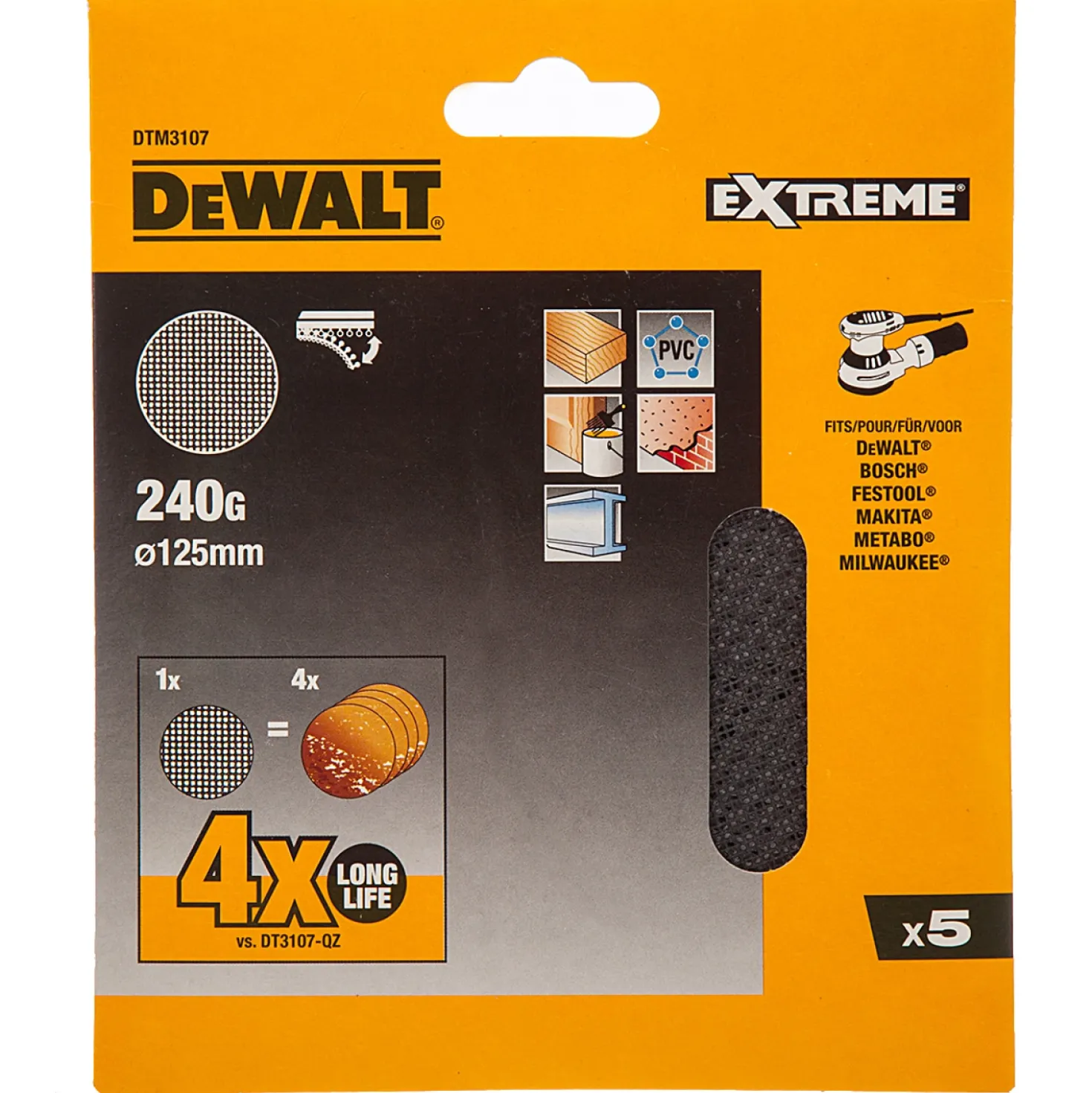 DeWALT DTM3107-QZ Mesh schuurgaas - K240 - 125mm (5st)