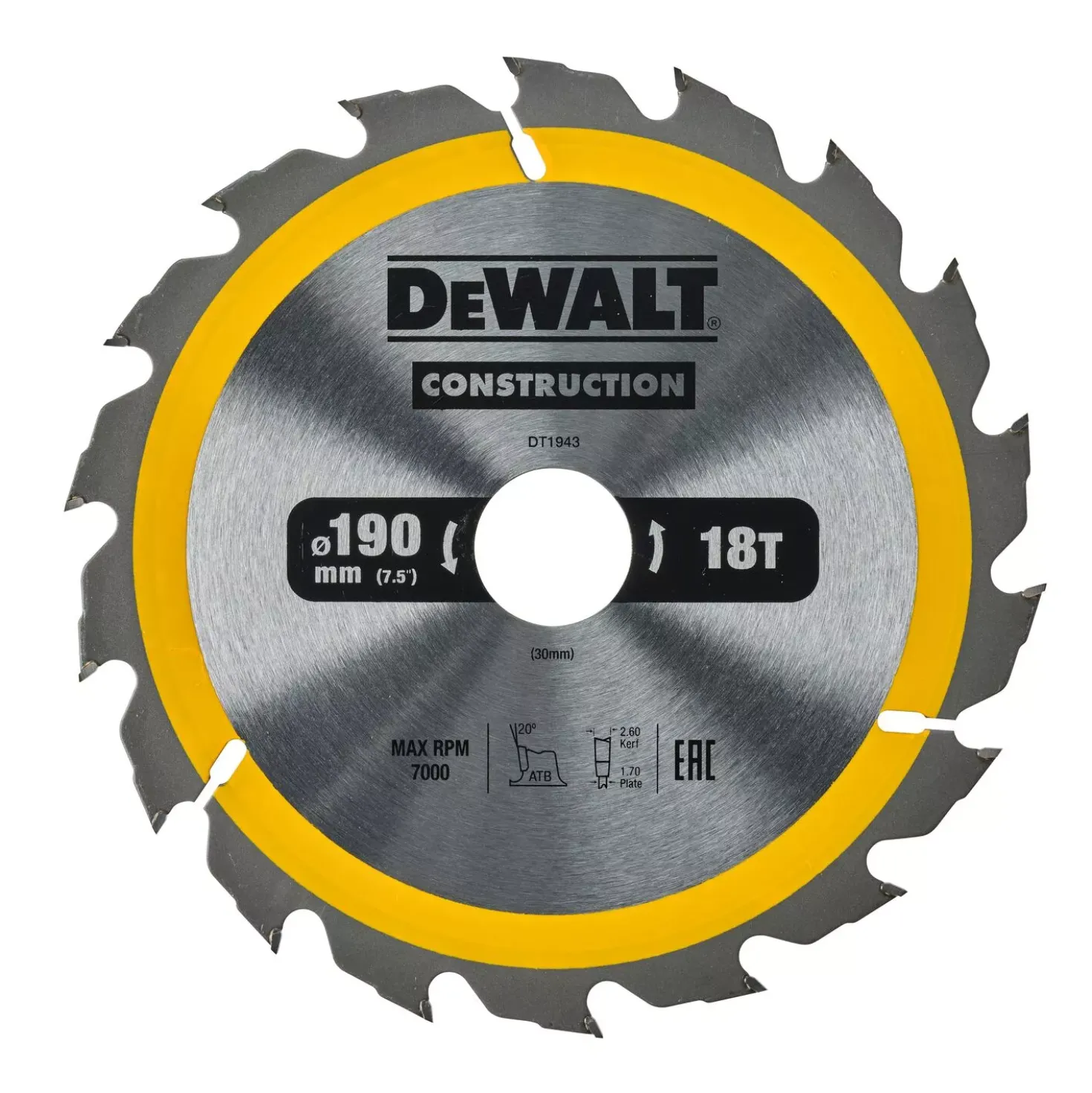 DeWALT DT1943-QZ Cirkelzaagblad - 190 x 30 x 18T - Hout (met nagels)