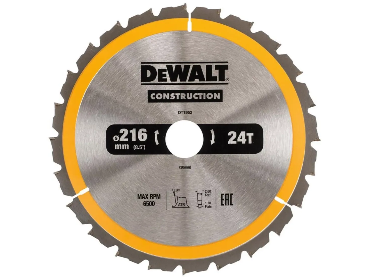 DeWALT DT1952-QZ Cirkelzaagblad - 216 x 30 x 24T - Hout (Met nagels)