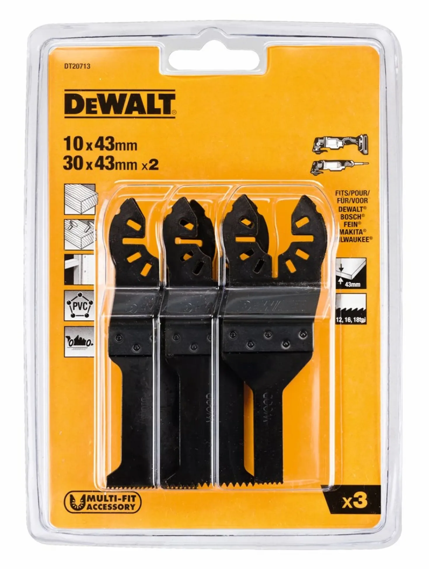 DeWALT DT20713-QZ 3 delige multitool universele zaagbladen set