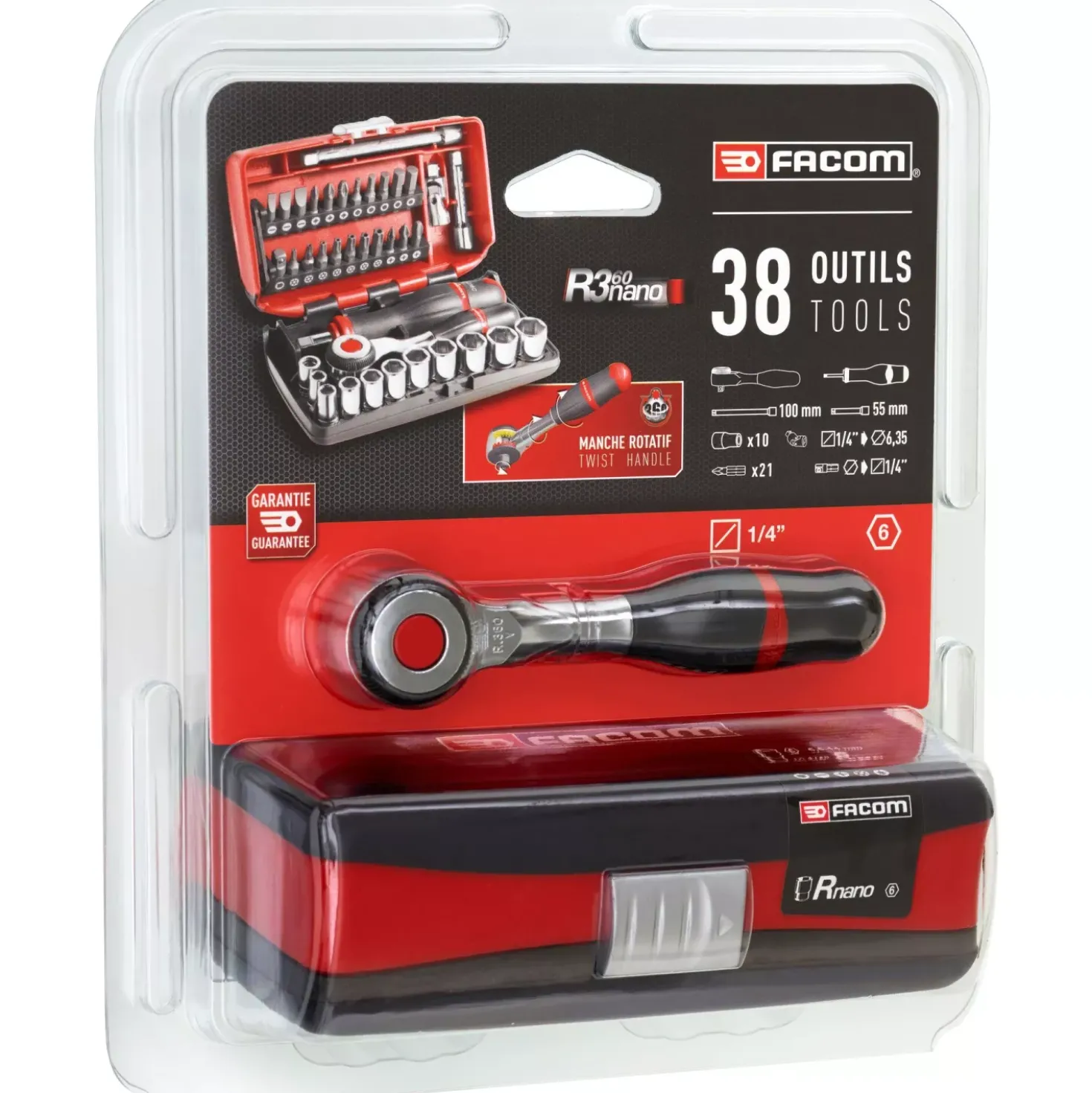 Facom R.360NANOPB 17-delige Ratel- en doppenset in koffer - 1/4" 6-kant - Metrisch