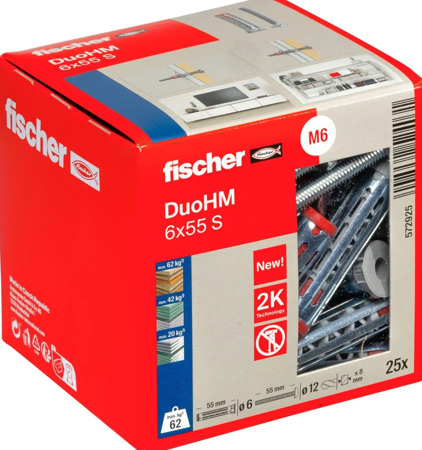 Fischer 572925 Hollewandplug DuoHM 6 X 55 S PH TX, bolkopbout met TX opname