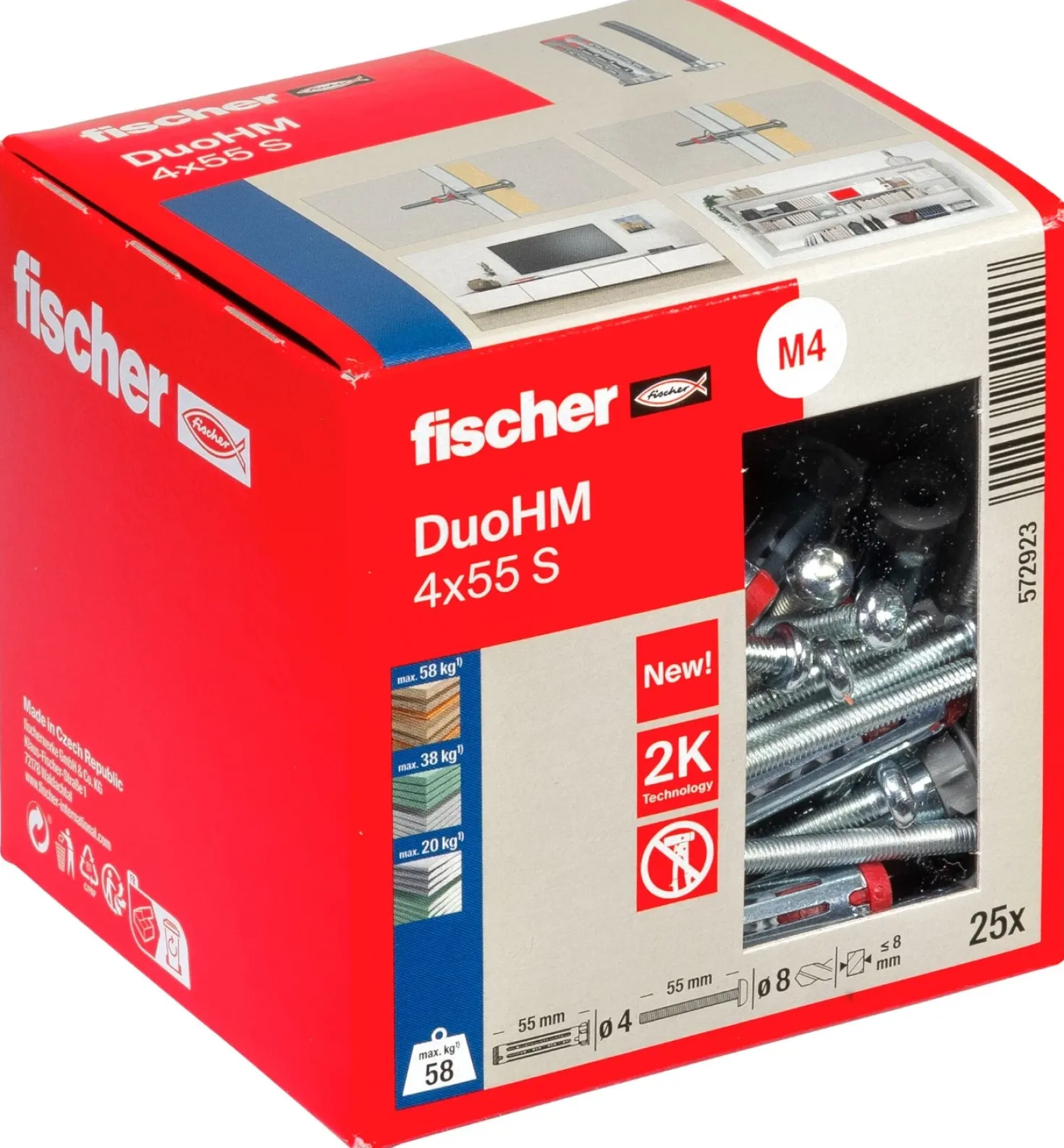 Fischer 572923 Hollewandplug DuoHM 4 X 55 S PH TX, bolkopbout met TX opname