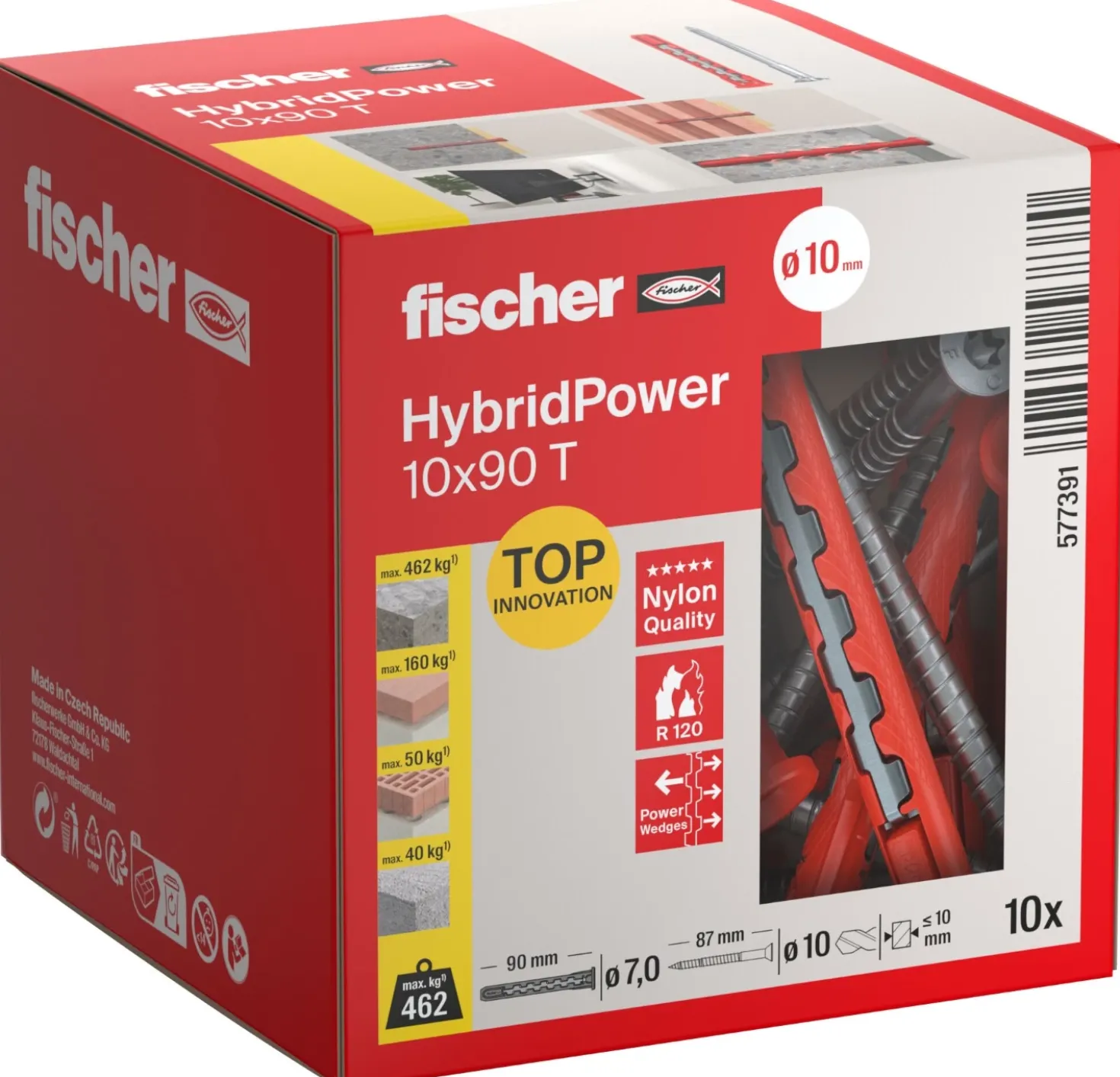 Fischer 577391 Nylon plug HybridPower 10 x 90 met TX40 schroef (10st)