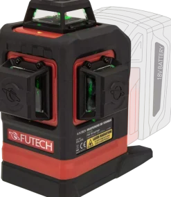 FUTECH Multicross 3D 18VMAX kruislijnlaser set incl. statief en 18V batterij adapter - groen - 70m - 3 lijnen
