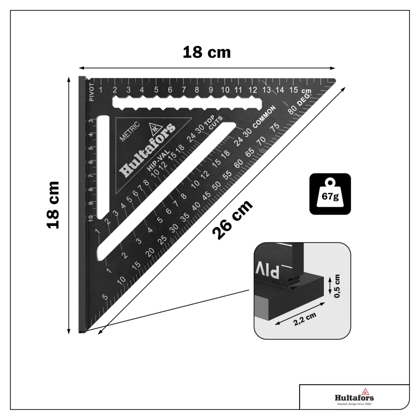 Hultafors MMRS Metric Rafter Square Meetdriehoek - 18 cm