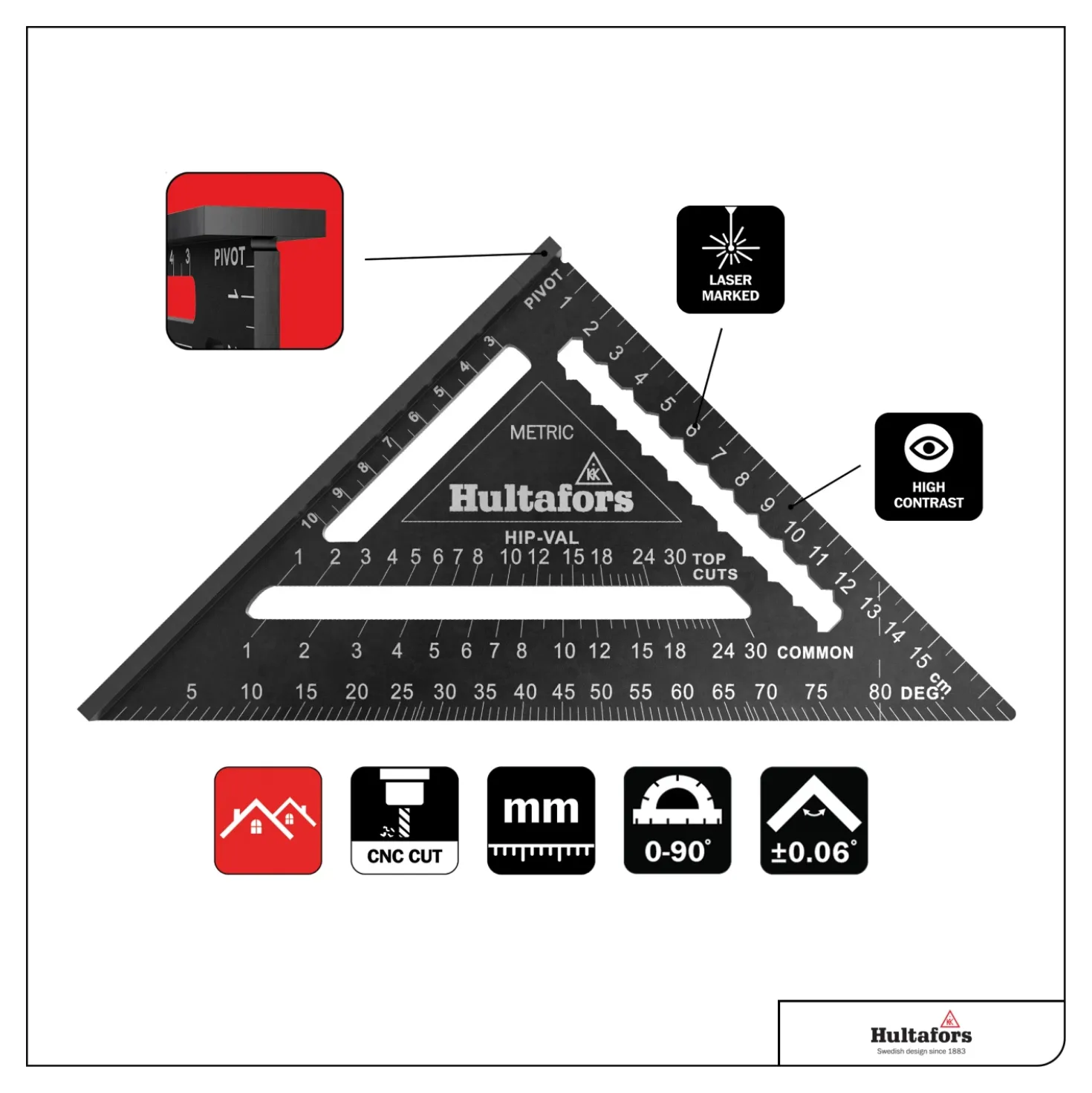 Hultafors MMRS Metric Rafter Square Meetdriehoek - 18 cm