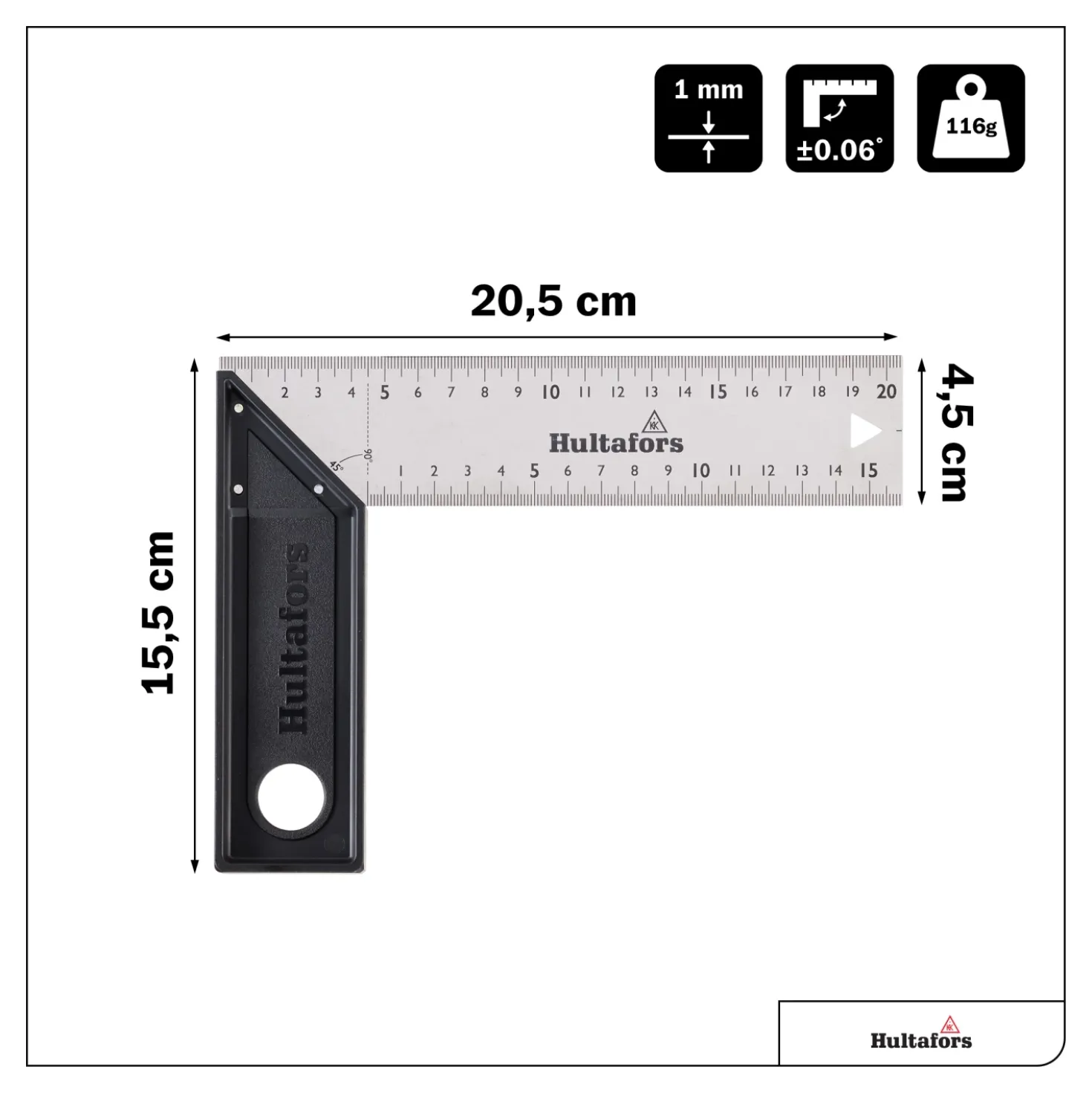 Hultafors S20L Lichtgewicht winkelhaak - 200mm