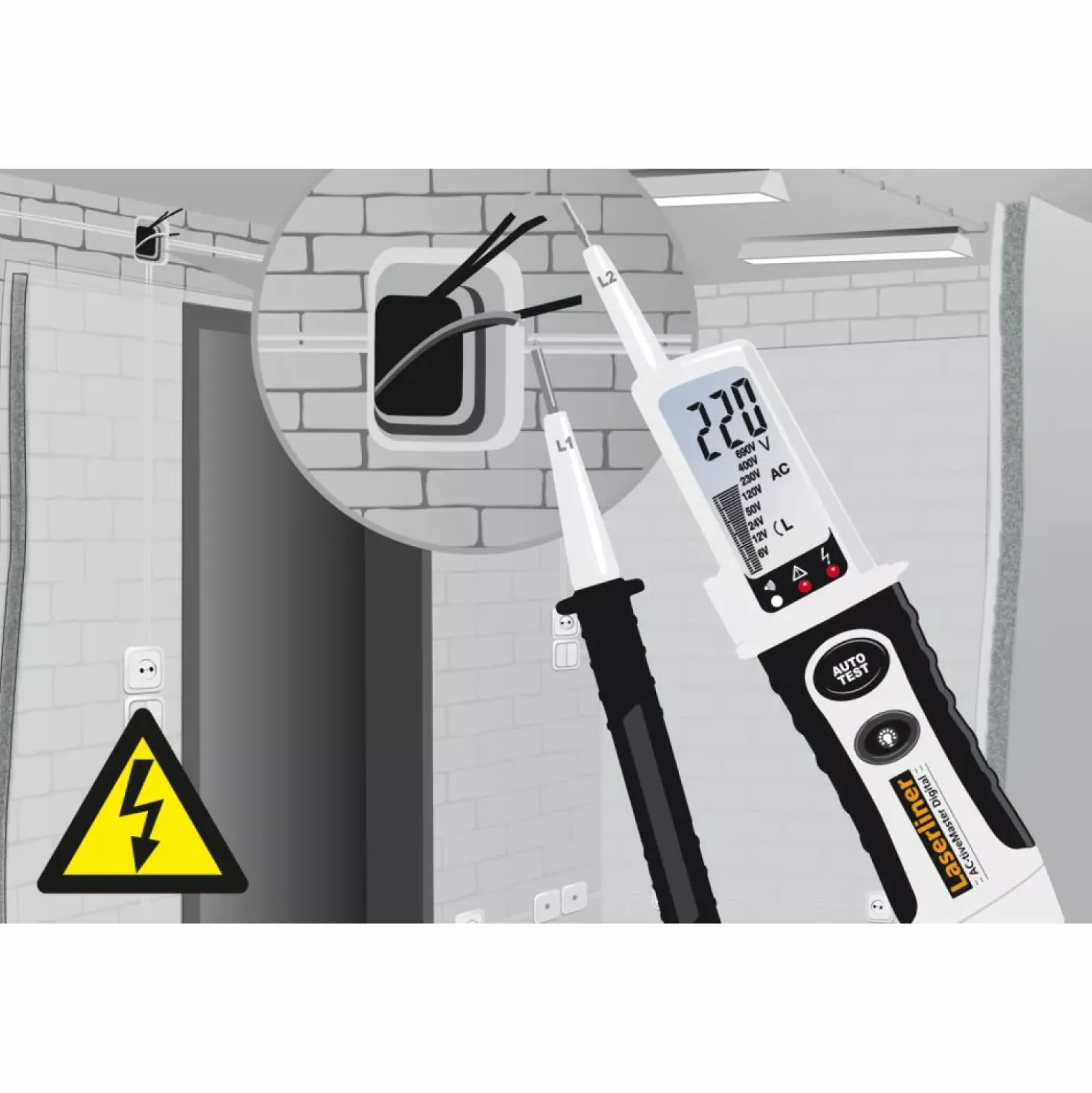 Laserliner AC-tiveMaster Digital Spanningstester met LCD scherm - AC/DC 6-690V