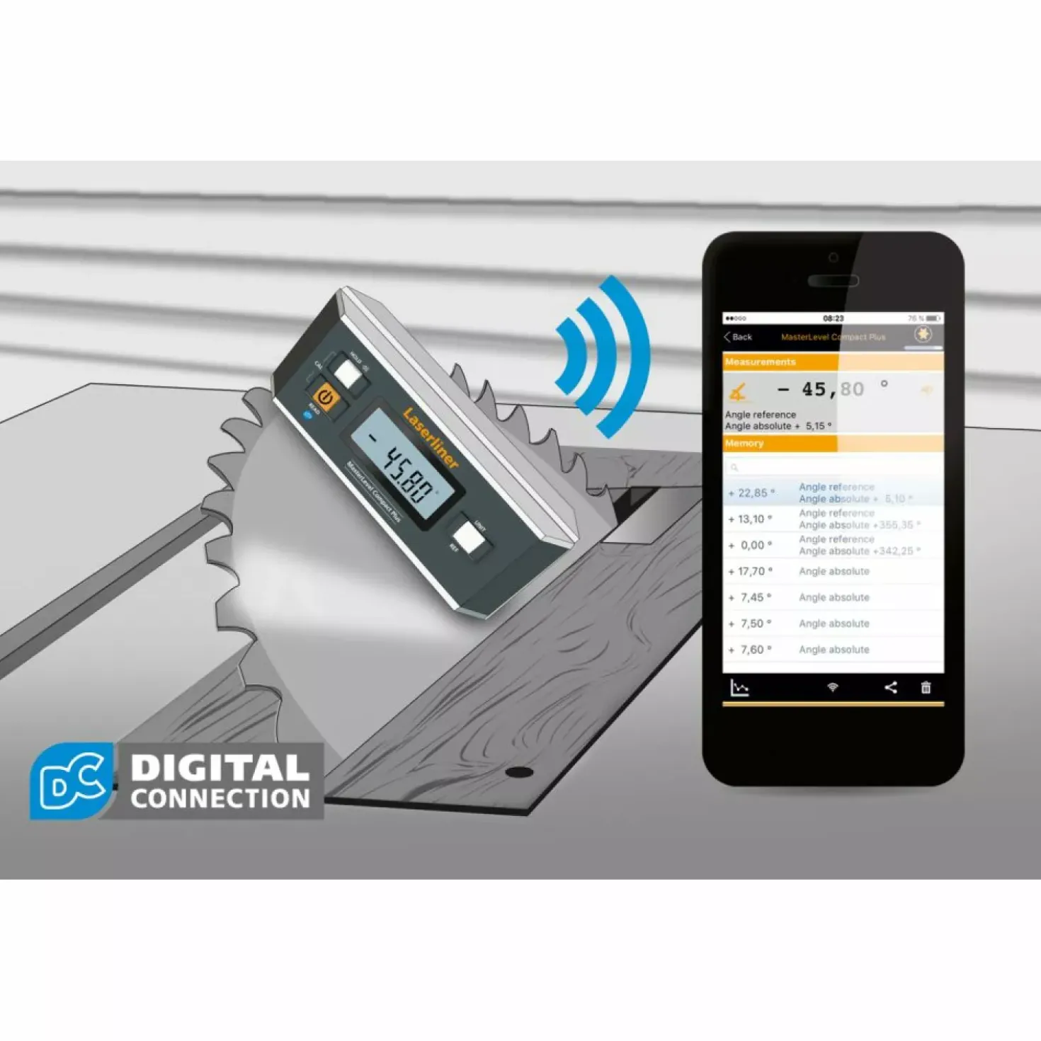 Laserliner MasterLevel Compact Plus Digitale waterpas - magnetisch - Bluetooth - 152mm