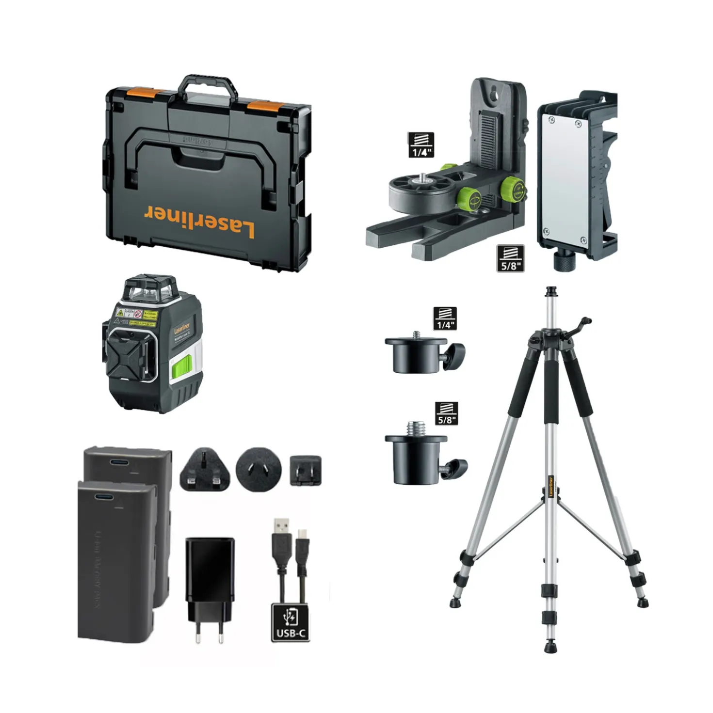 Laserliner MasterPlane-Laser 3G Pro 360° Kruislijnlaser set in L-boxx - 3 lijnen - groen - 3x 55m - IP64 + VarioStand L Laserstatief