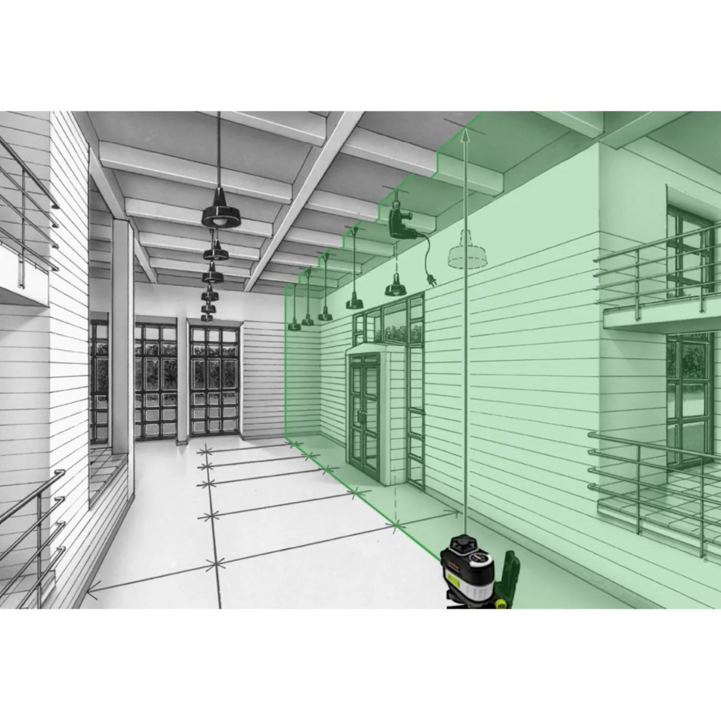 Laserliner MasterPlane-Laser 3G Pro 360° Kruislijnlaser set in L-boxx - 3 lijnen - groen - 3x 55m - IP64 + VarioStand L Laserstatief
