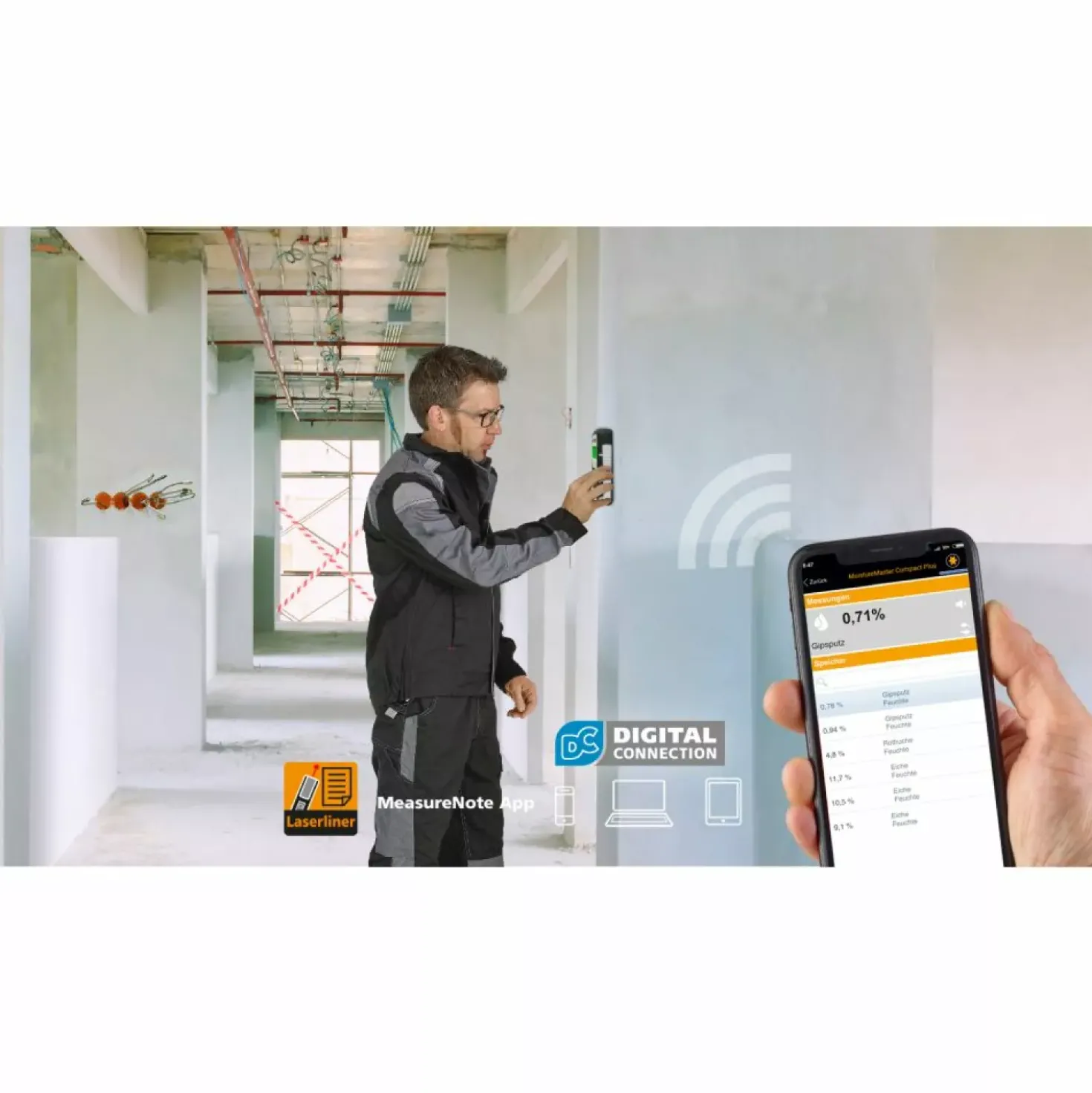 Laserliner MoistureMaster Compact Plus Vochtigheidsmeter met bluetooth