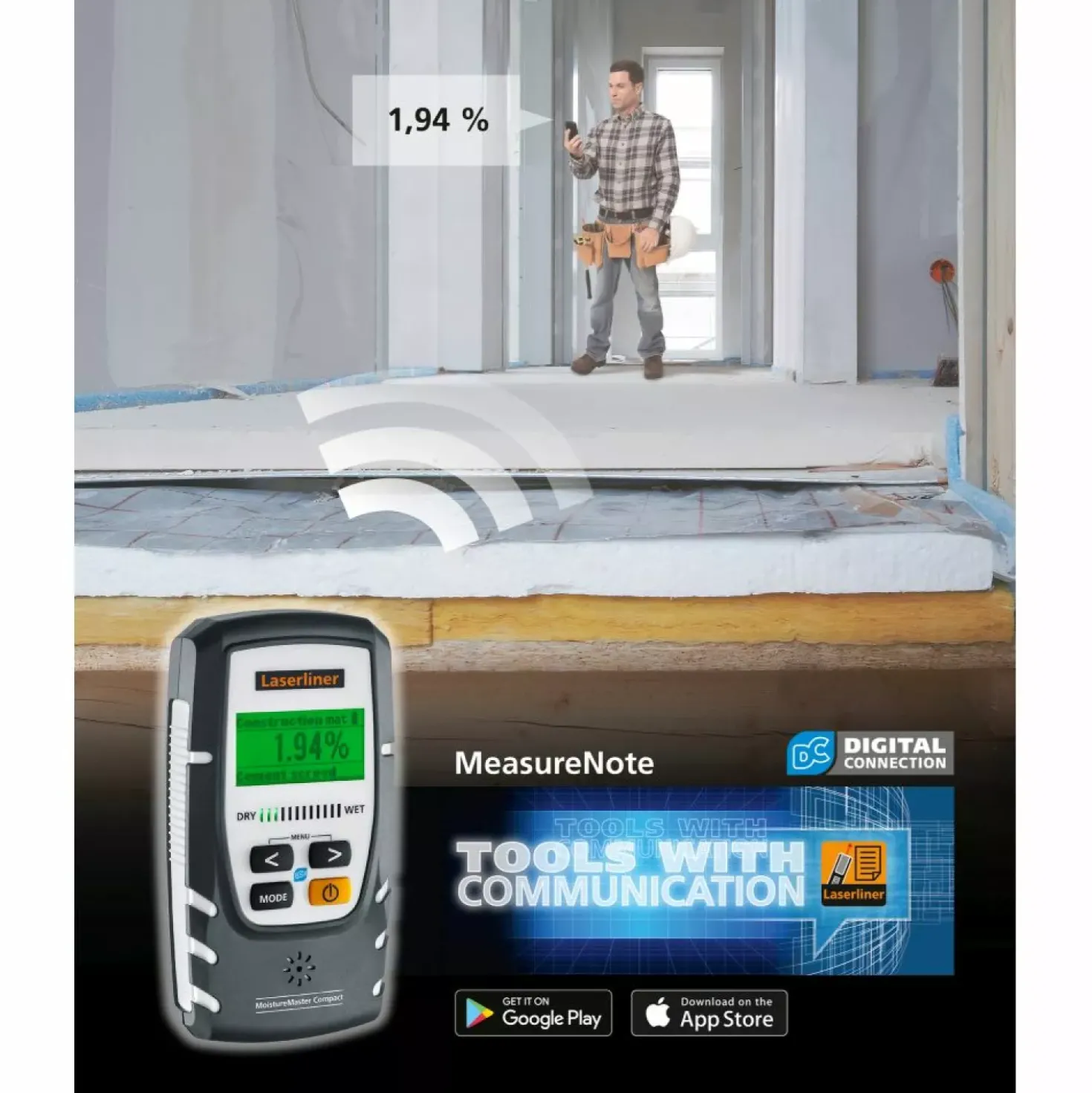 Laserliner MoistureMaster Compact Plus Vochtigheidsmeter met bluetooth
