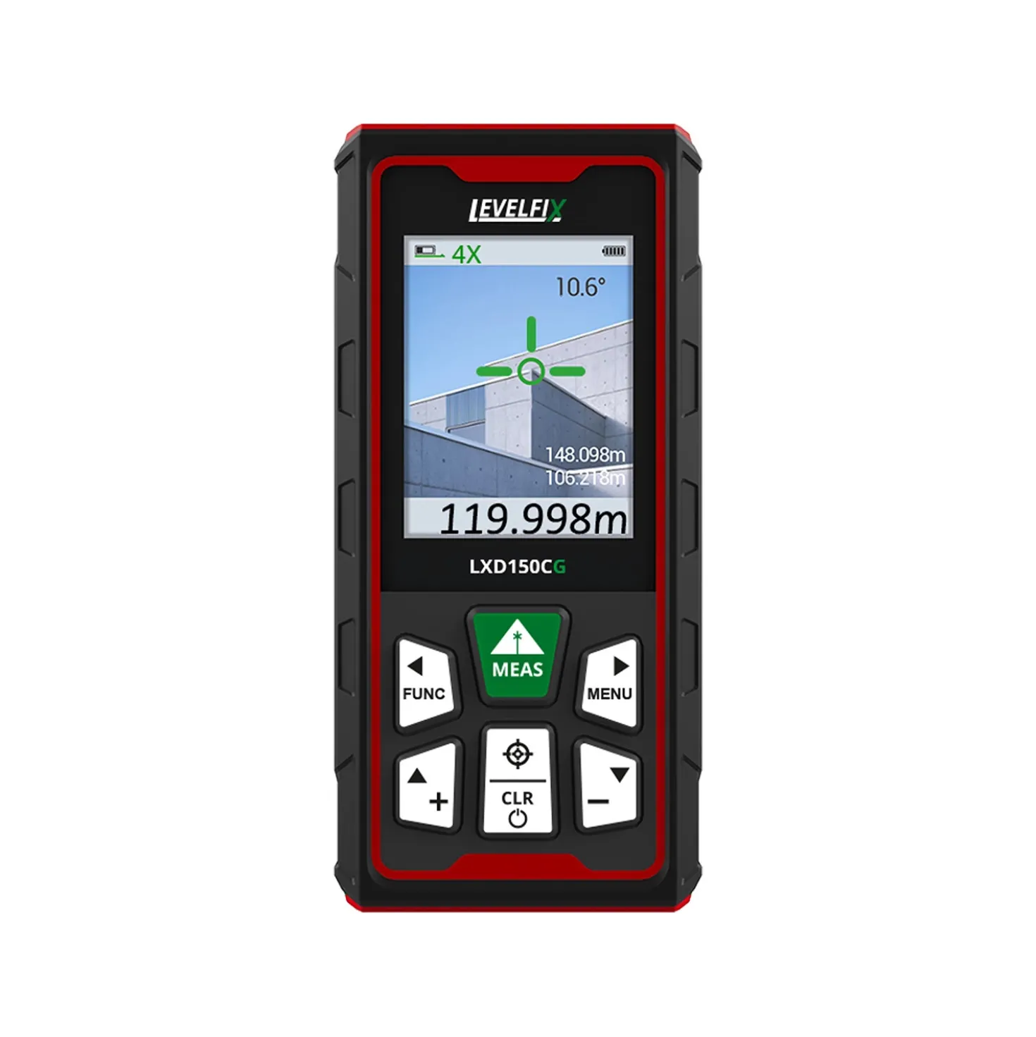 Levelfix LXD150CG Afstandsmeter in tas - Bluetooth - 150m - groen - IP68