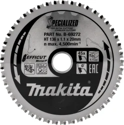 Makita B-69272 Efficut Cirkelzaagblad RVS/Staal - 136x20x1,1mm 45T