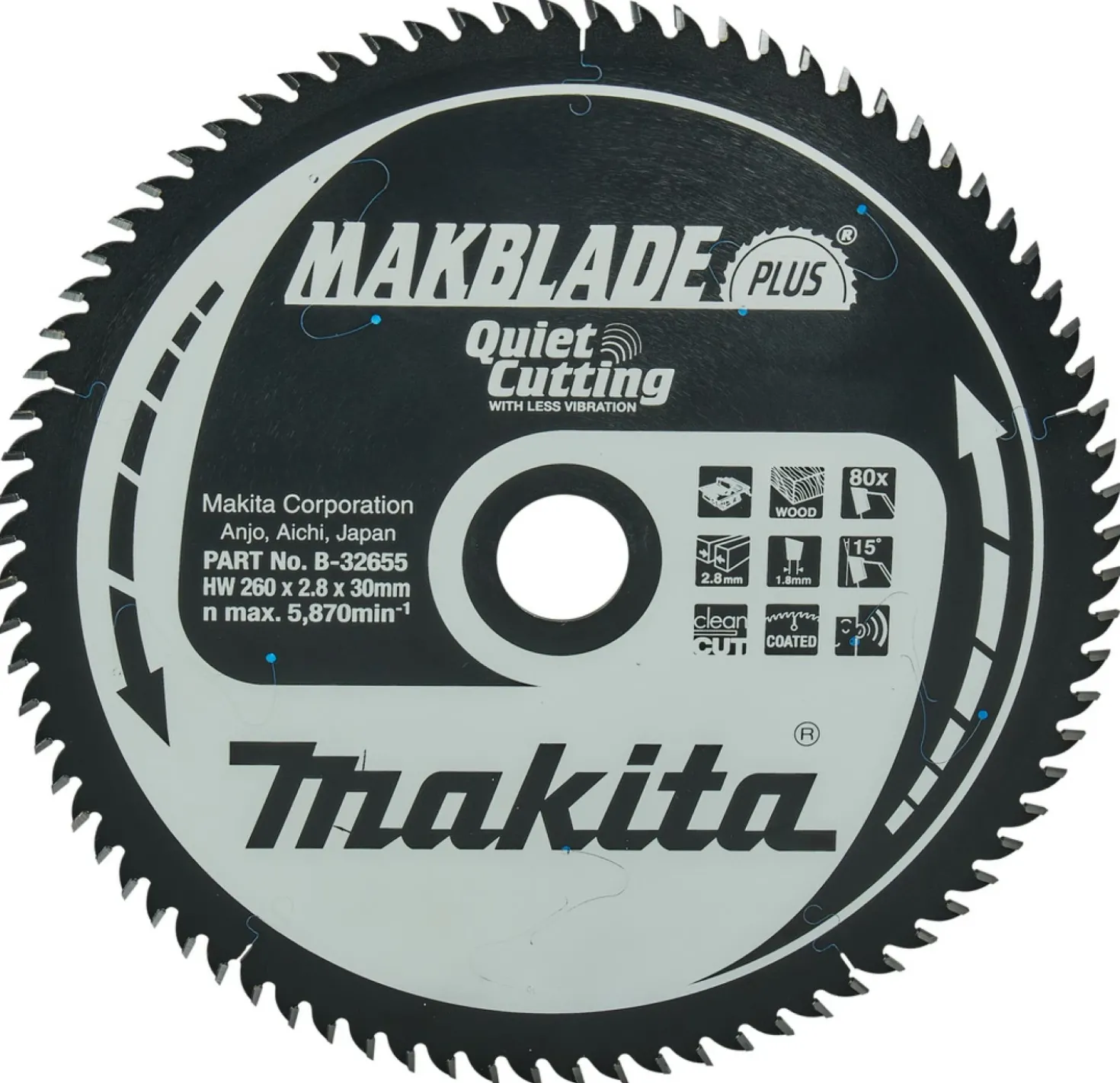 Makita B-32655 Makblade tafelzaagblad voor Hout - 260 x 30 x 80T