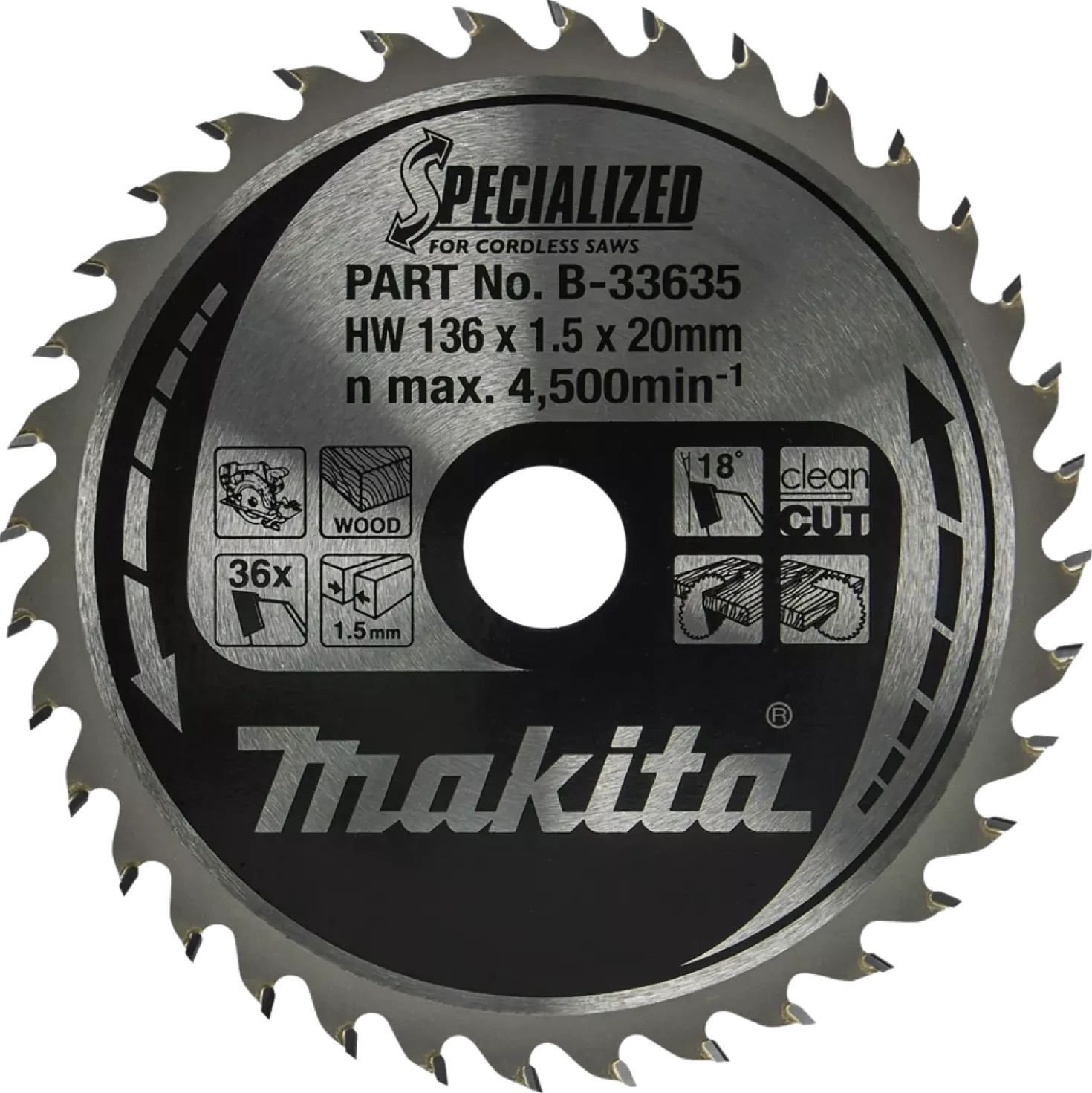 Makita B-33635 Specialized cirkelzaagblad voor Hout - 136 x 20 x 36T