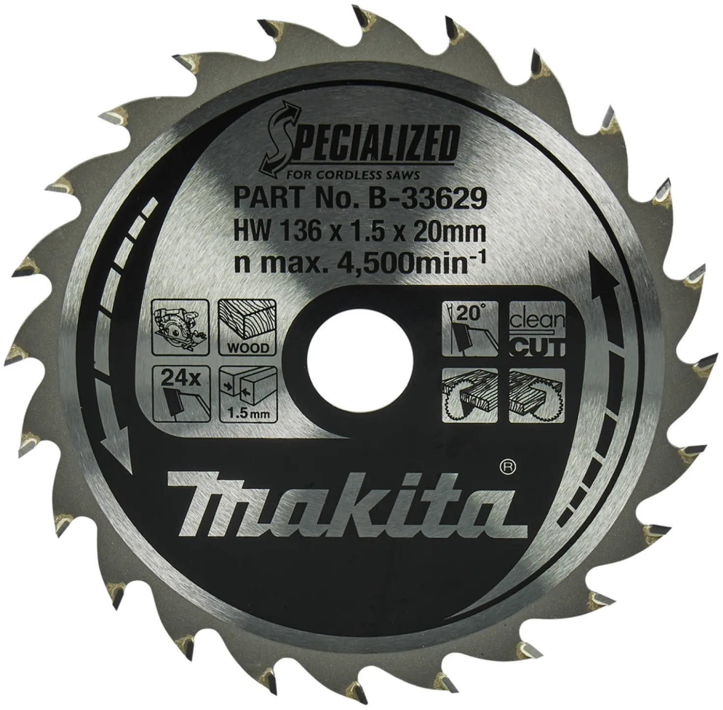 Makita B-33629 Specialized cirkelzaagblad voor Hout - 136 x 20 x 24T