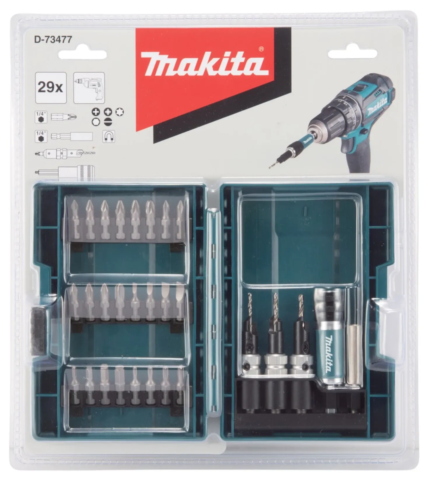 Makita D-73477 29-delige boor-/schroefbitset met Quad Driver
