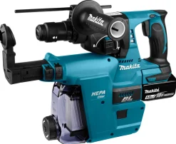 Makita DHR243RTJW 18V Li-Ion Accu SDS-plus combihamer incl. snelspanboorkop en stofafzuiging set (2x 5.0Ah accu) in Mbox - 2J - koolborstelloos