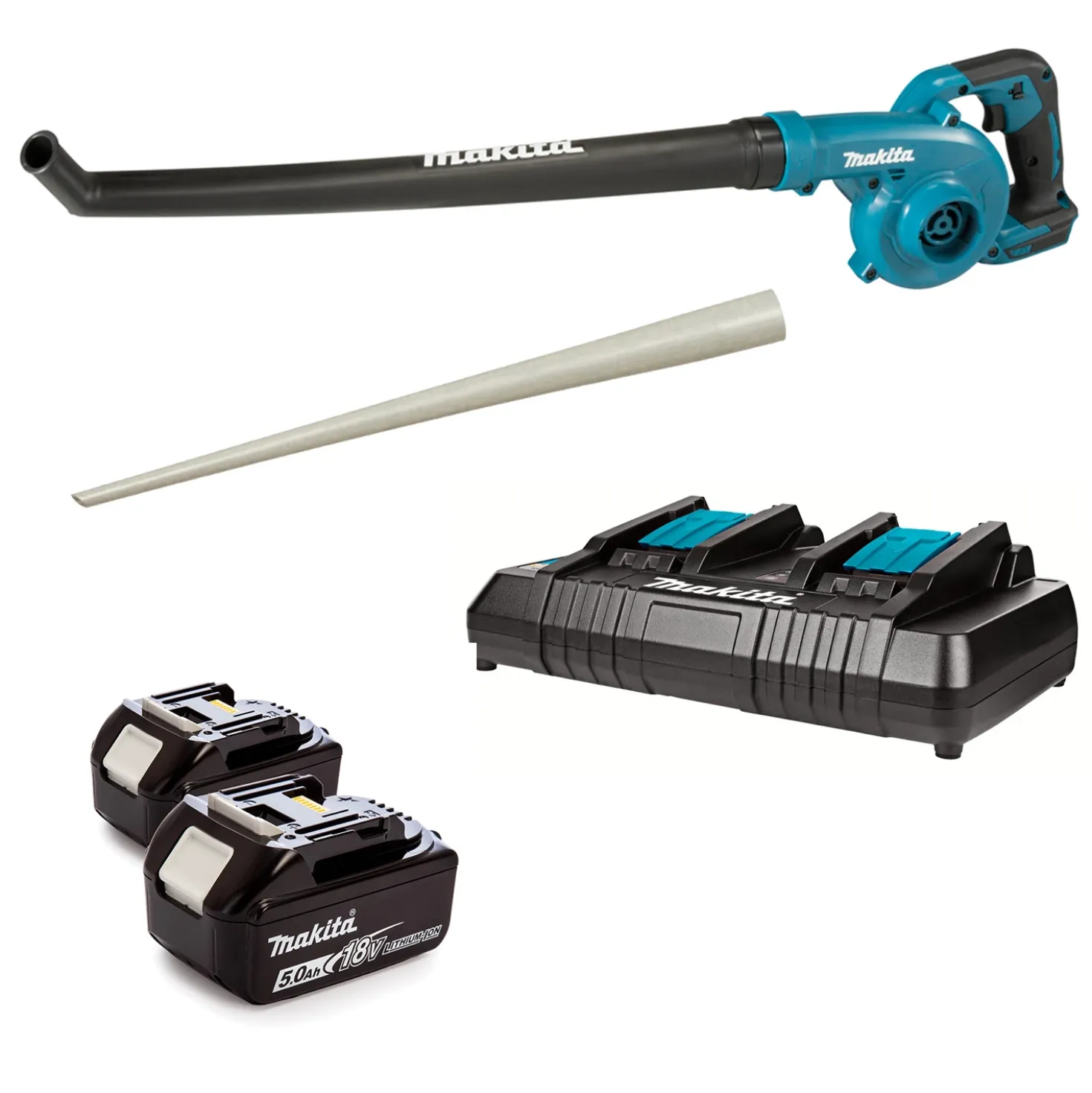 Makita DUB186 18V Li-Ion accu bladblazer set (2x 5,0Ah) - 192 km/h - Incl. blaaspijp