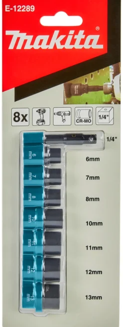 Makita E-12289 8-delige Krachtdoppenset - 6/7/8/10/11/12/13mm - 1/4"