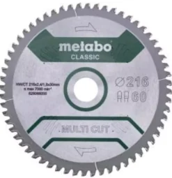 Metabo 628066000 Multi Cut Cirkelzaagblad - 216 x 30 x 60T - Hout / Epoxy / Aluminium / Kunststof
