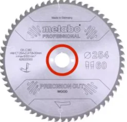 Metabo 628222000 Precision Cut Cirkelzaagblad - 254 x 30 x 60T - Hout / MDF / Spaanplaat / Compositiematerialen