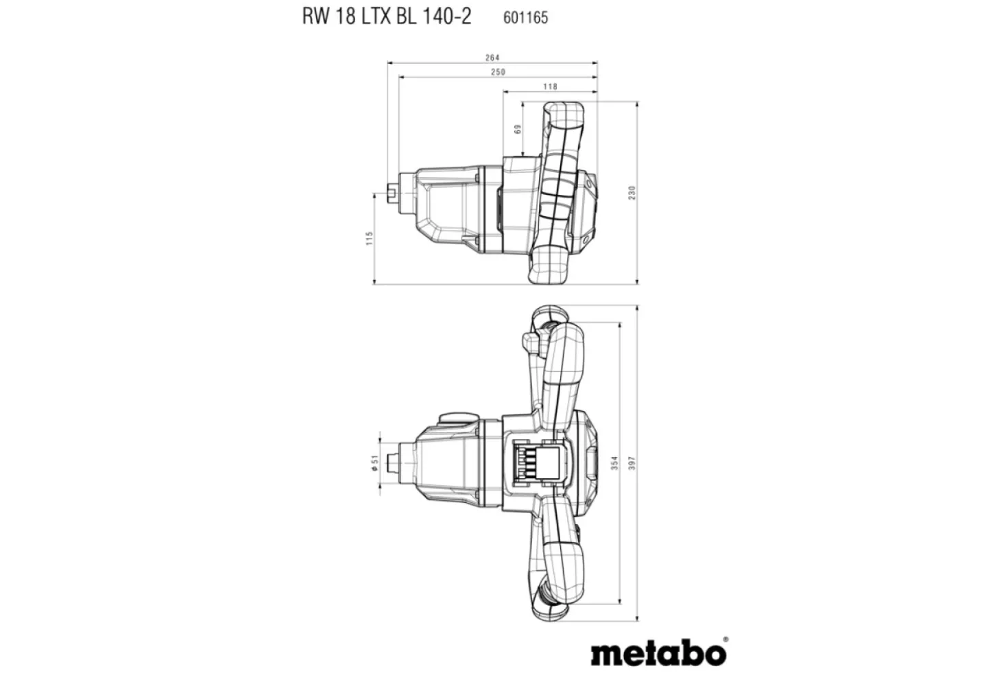 Metabo RW 18 LTX BL 140-2 18V Li-ion accu mixer body - 140mm