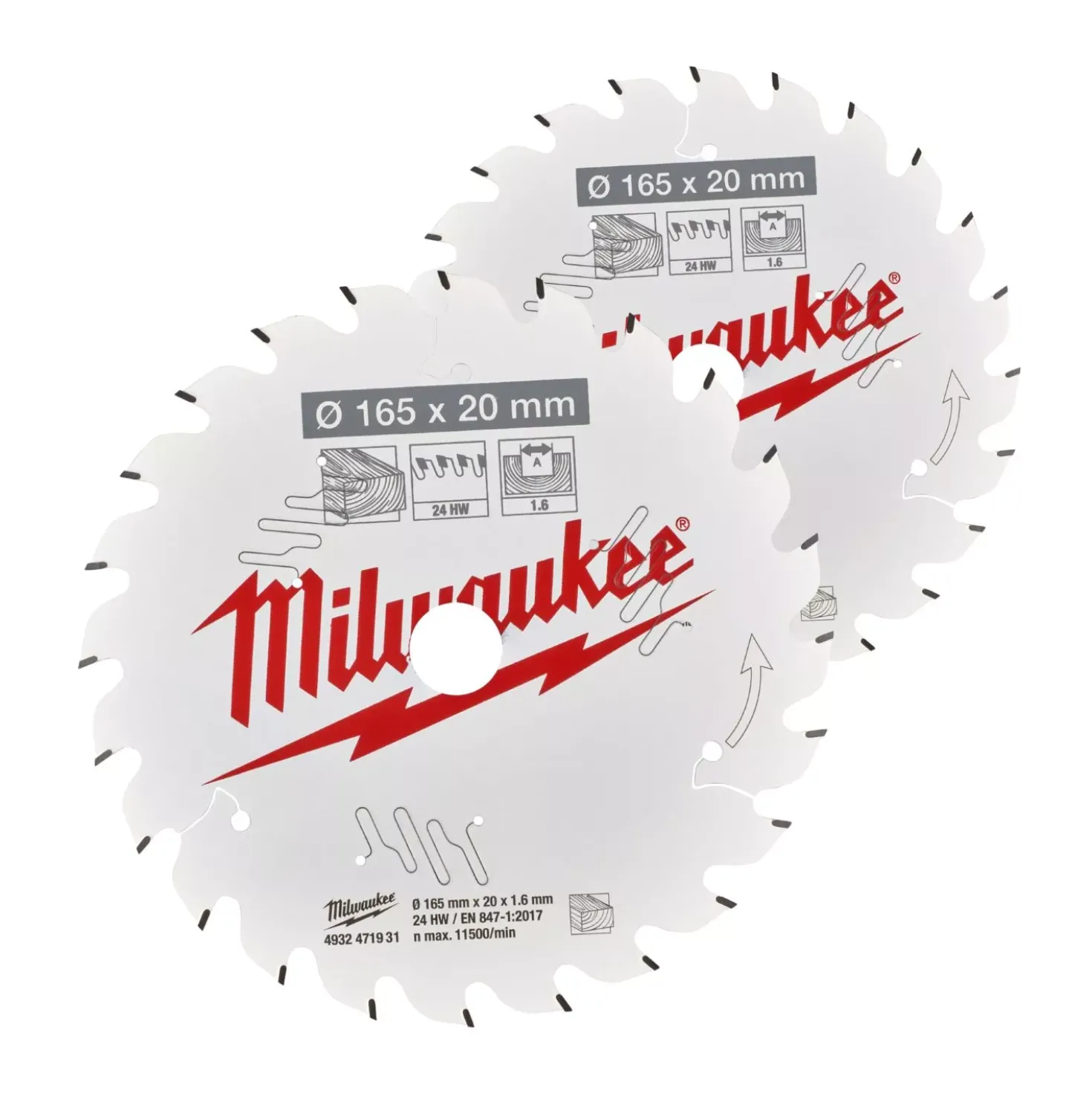 Milwaukee 4932492433 Cirkelzaagblad - 165 x 20mm x 40T - hout - duopack