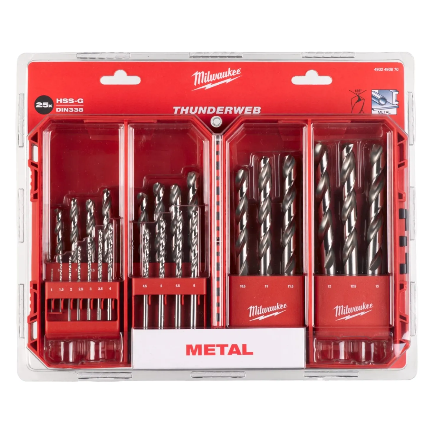 Milwaukee 4932493870 25-delige HSS-Ground Metaaborenset 1-13mm - Thunderweb - in Packout
