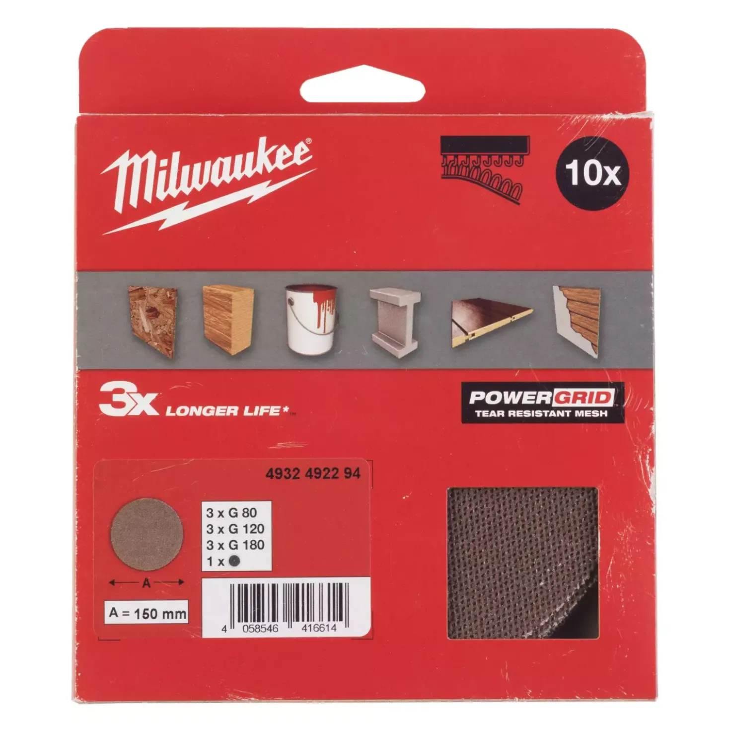 Milwaukee 10-delige schuurgaas en pad set - K80, K120 en K180