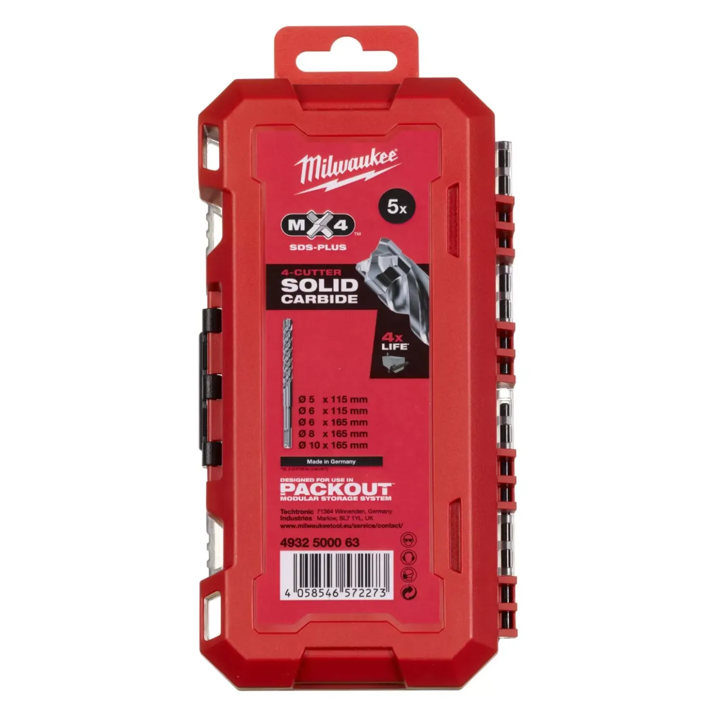 Milwaukee 4932500063 5-delige SDS-Plus MX4 hamerborenset - 4-kanten snijdend