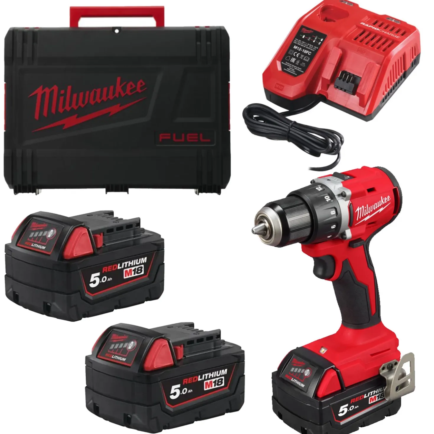 Milwaukee M18 BLDDRC-502C 18V Li-ion accu boor-/schroefmachine (2x 5.0Ah accu) set in koffer