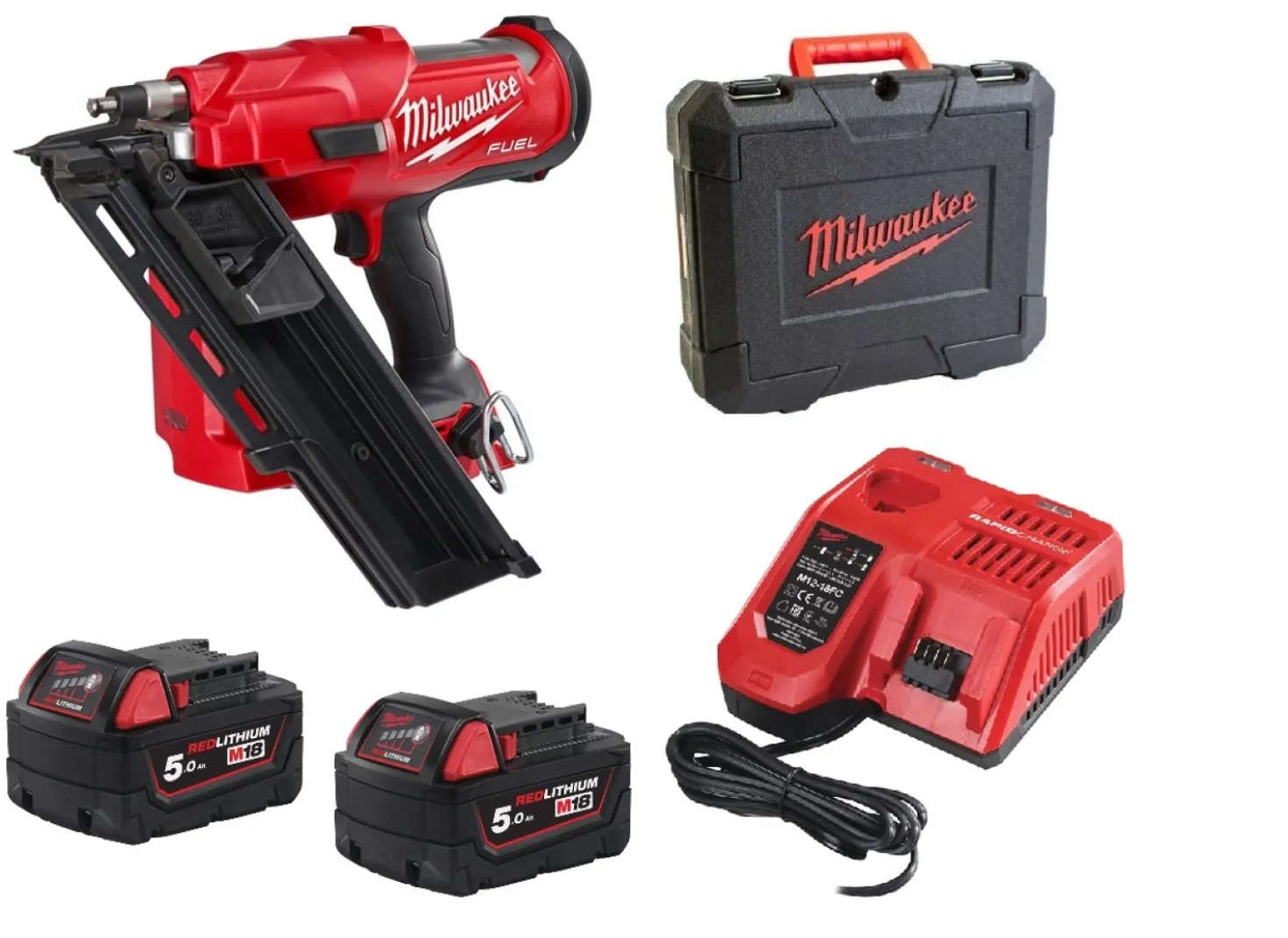 Milwaukee M18 FFN-502C 18V Li-Ion accu tacker set (2x 5.0Ah accu) in koffer - 2,9-3,32mm - 50-90mm