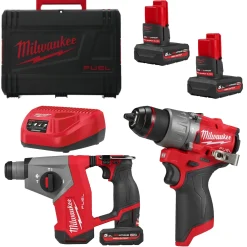 Milwaukee M12 FPP2BG2-502X 12V Li-ion accu klopboor-/schroefmachine (M12 FPD2) & combihamer (M12 FHAC16) combiset (2x 5.0Ah accu) in HD Box