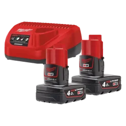 Milwaukee M12 NRG-402 12V Li-Ion Starterset accu's en lader - 4,0Ah