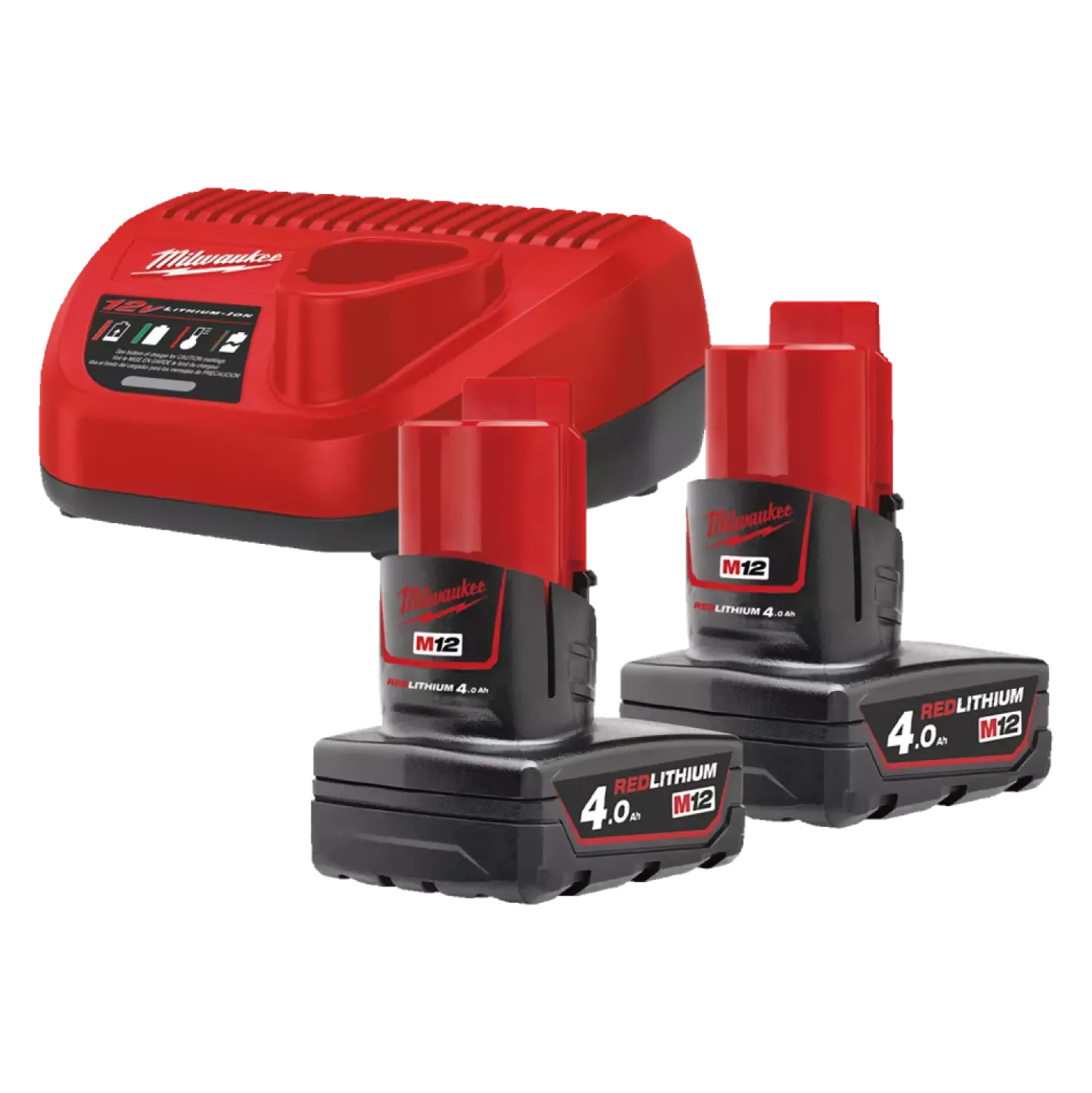 Milwaukee M12 NRG-402 12V Li-Ion Starterset accu's en lader - 4,0Ah