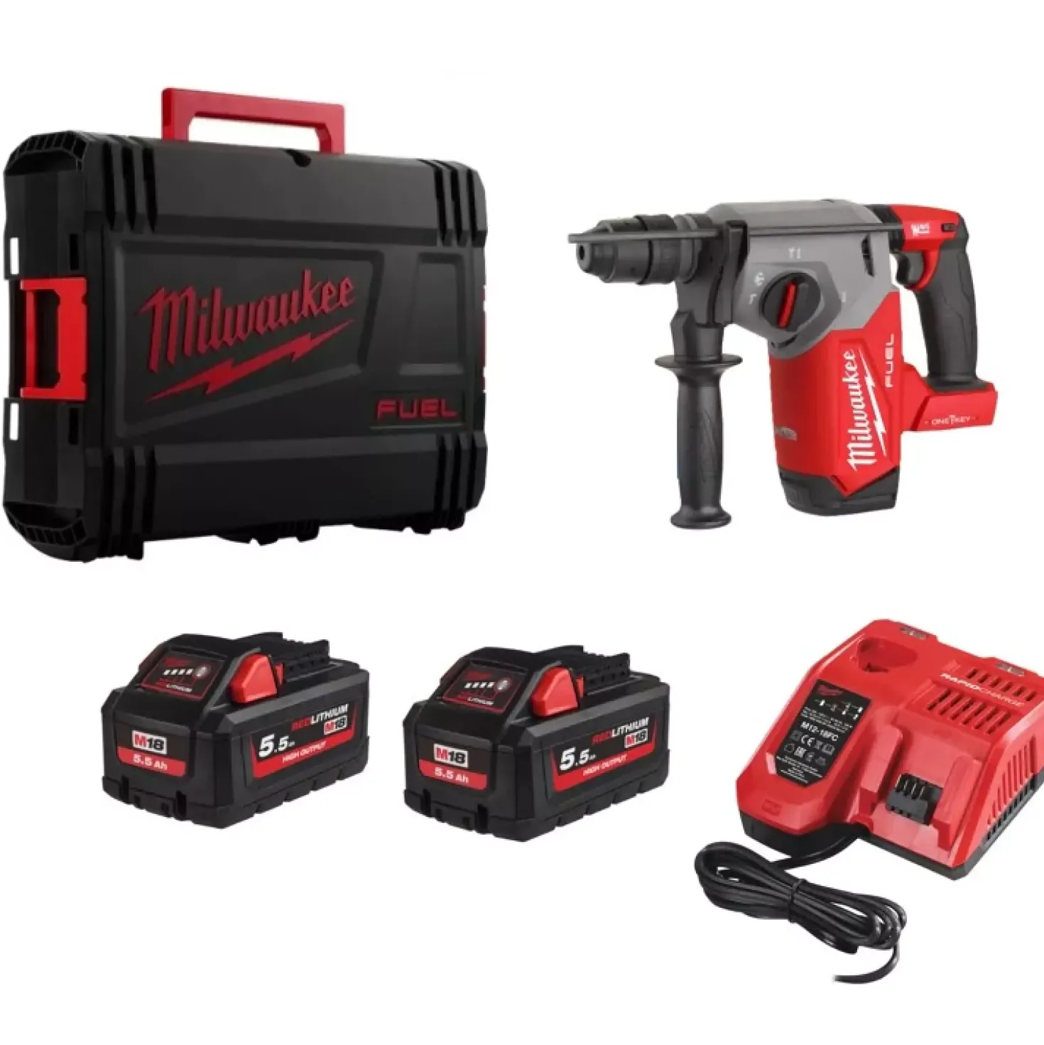 Milwaukee M18 ONEFHX-552X 18V Li-ion Accu SDS-plus combi hamer set (2x 5.5Ah) - ONE-KEY