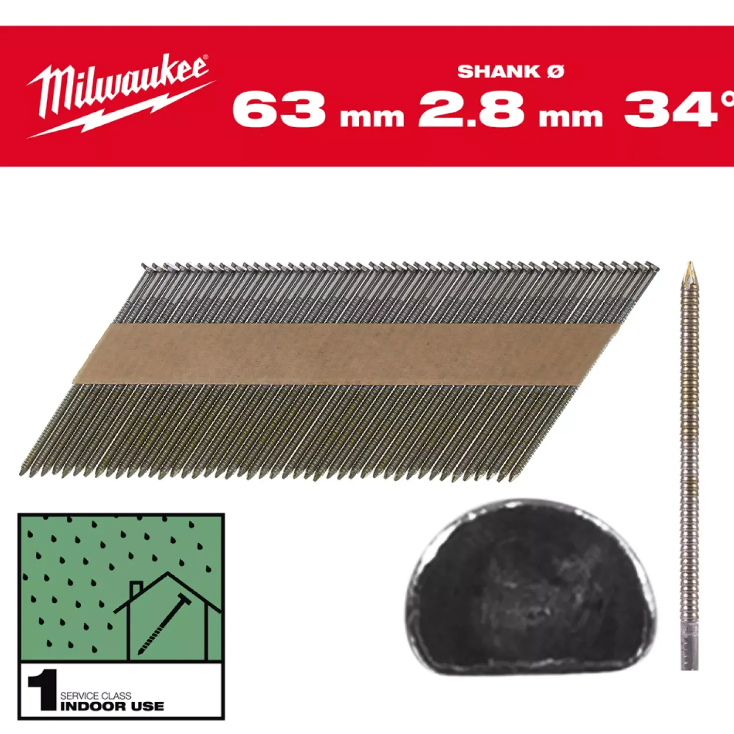 Milwaukee 4932492600 Nagels D-kop 34 63mm/RS/B/SC1-2,2kpc