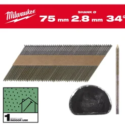 Milwaukee 4932492602 Nagels D-kop 34 75mm/RS/B/SC1-2,2kpc