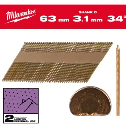 Milwaukee 4932492609 Nagels D-kop 34 63x3,1mm/RS/G/SC2-2,2kpc
